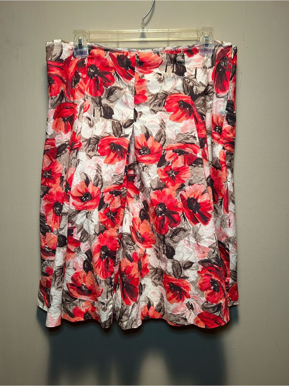 Willi Smith Coral Red Floral Box Pleat Skirt Size 12